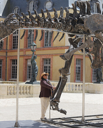 Le spécialiste des dinosaures Eric Mickeler contemplant Vulcain au château de Dampierre-en-Yvelines;